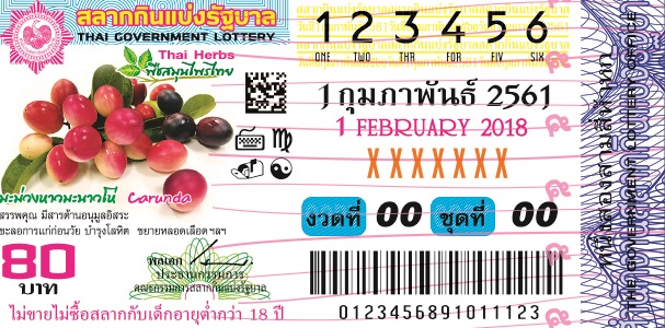 ตรวจหวย ใบสลากกินแบ่ง 1 ก.พ. 2561